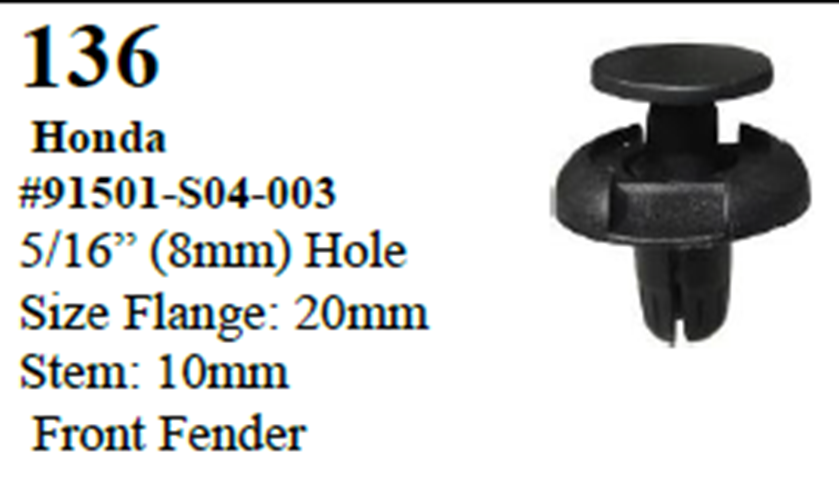 Rexka Front Fender Push-Type Retainer For Honda 91501-S04-003 Civic Del